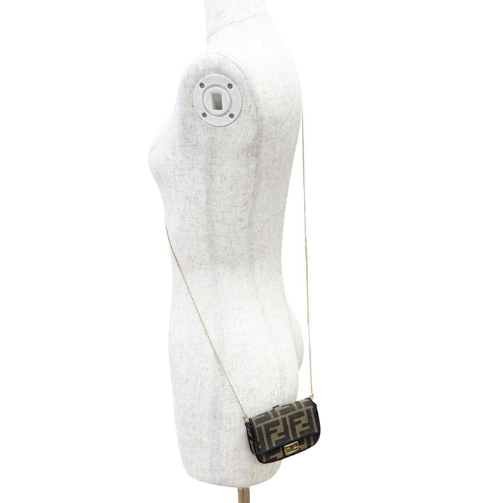 Great FENDI Nano bucket FF Logo Metal Zucca Pattern 2-Way Chain Shoulder Pouch