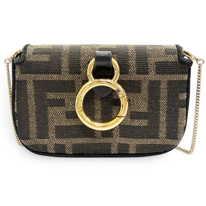Great FENDI Nano bucket FF Logo Metal Zucca Pattern 2-Way Chain Shoulder Pouch