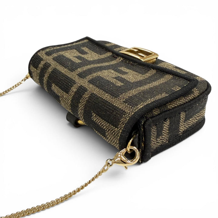 Great FENDI Nano bucket FF Logo Metal Zucca Pattern 2-Way Chain Shoulder Pouch