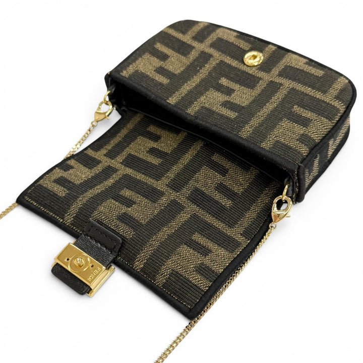 Great FENDI Nano bucket FF Logo Metal Zucca Pattern 2-Way Chain Shoulder Pouch