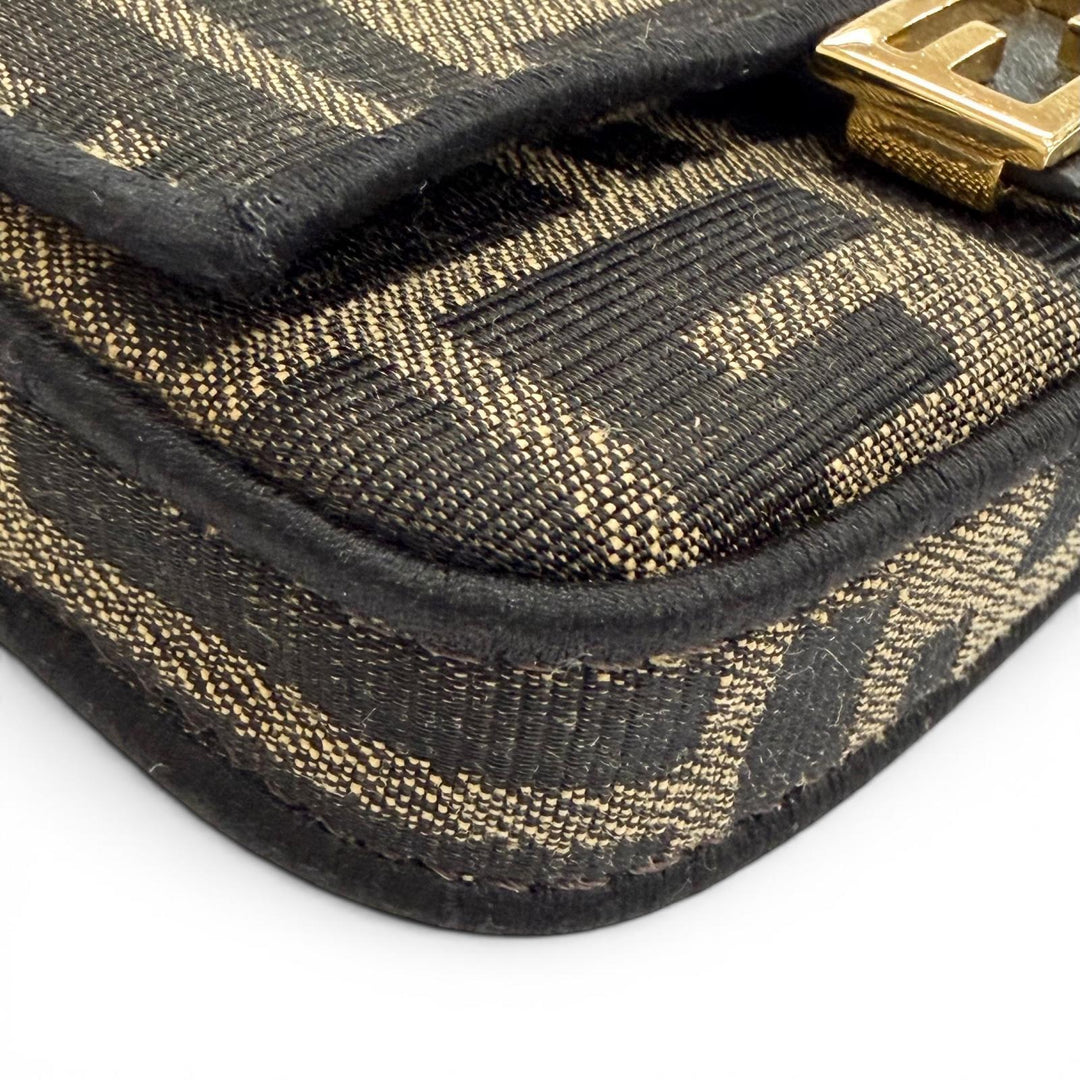 Great FENDI Nano bucket FF Logo Metal Zucca Pattern 2-Way Chain Shoulder Pouch