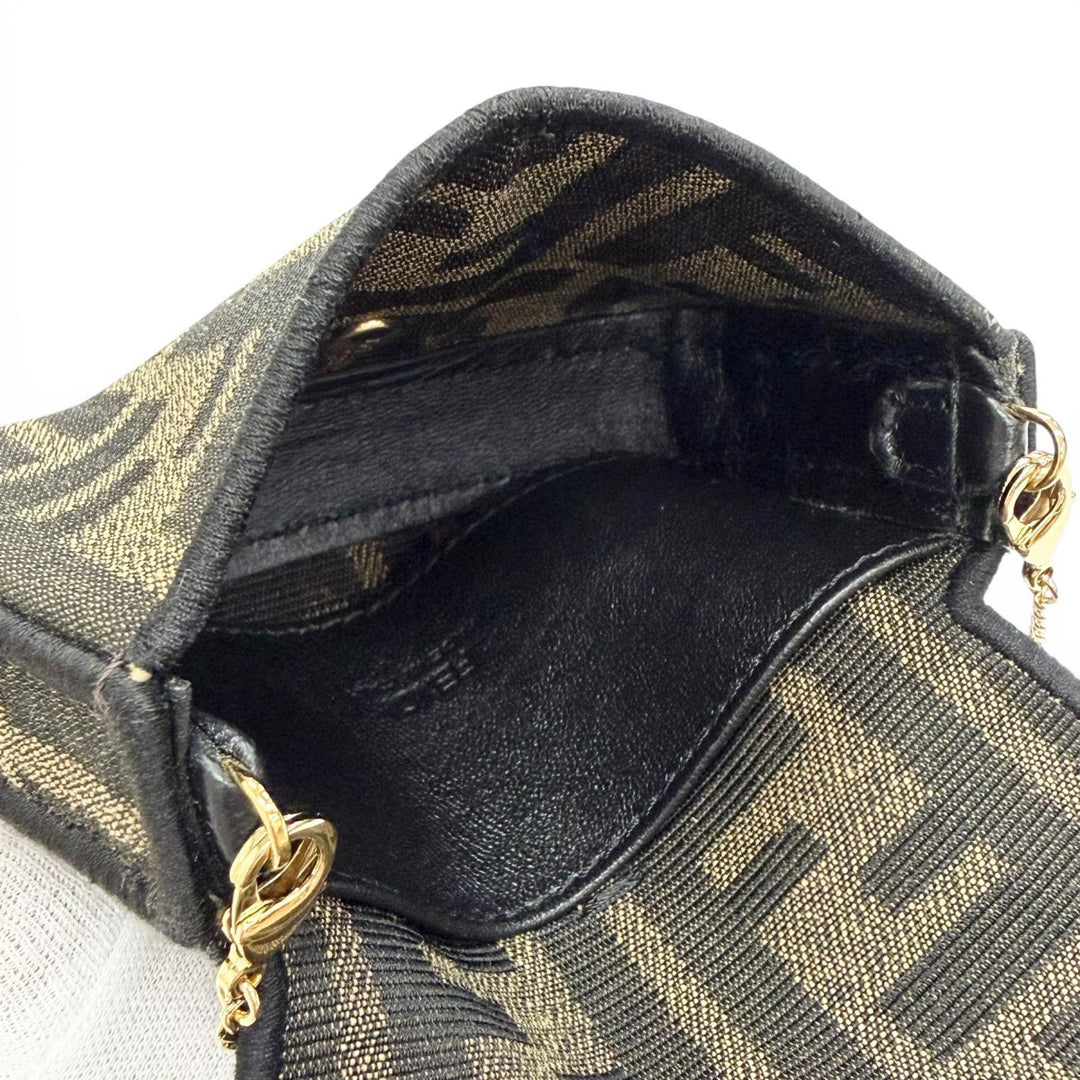 Great FENDI Nano bucket FF Logo Metal Zucca Pattern 2-Way Chain Shoulder Pouch