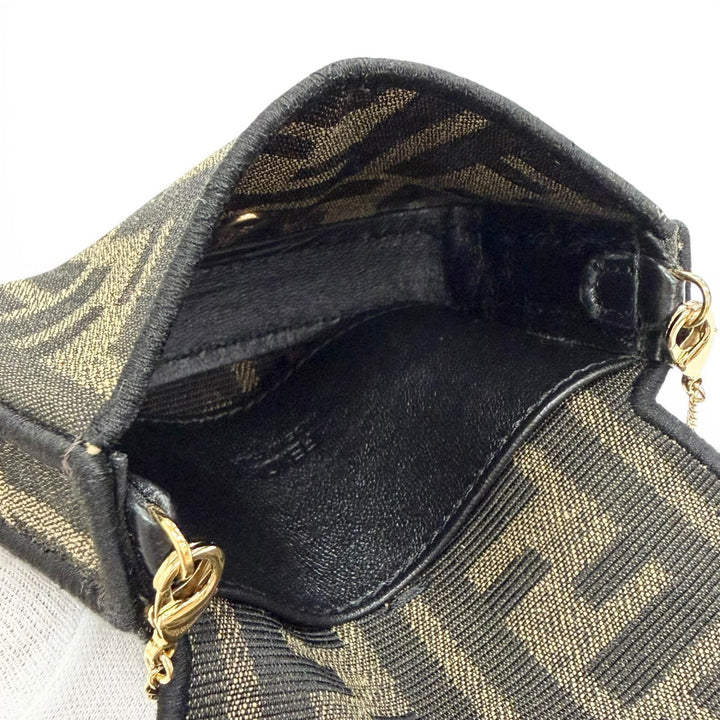 Great FENDI Nano bucket FF Logo Metal Zucca Pattern 2-Way Chain Shoulder Pouch