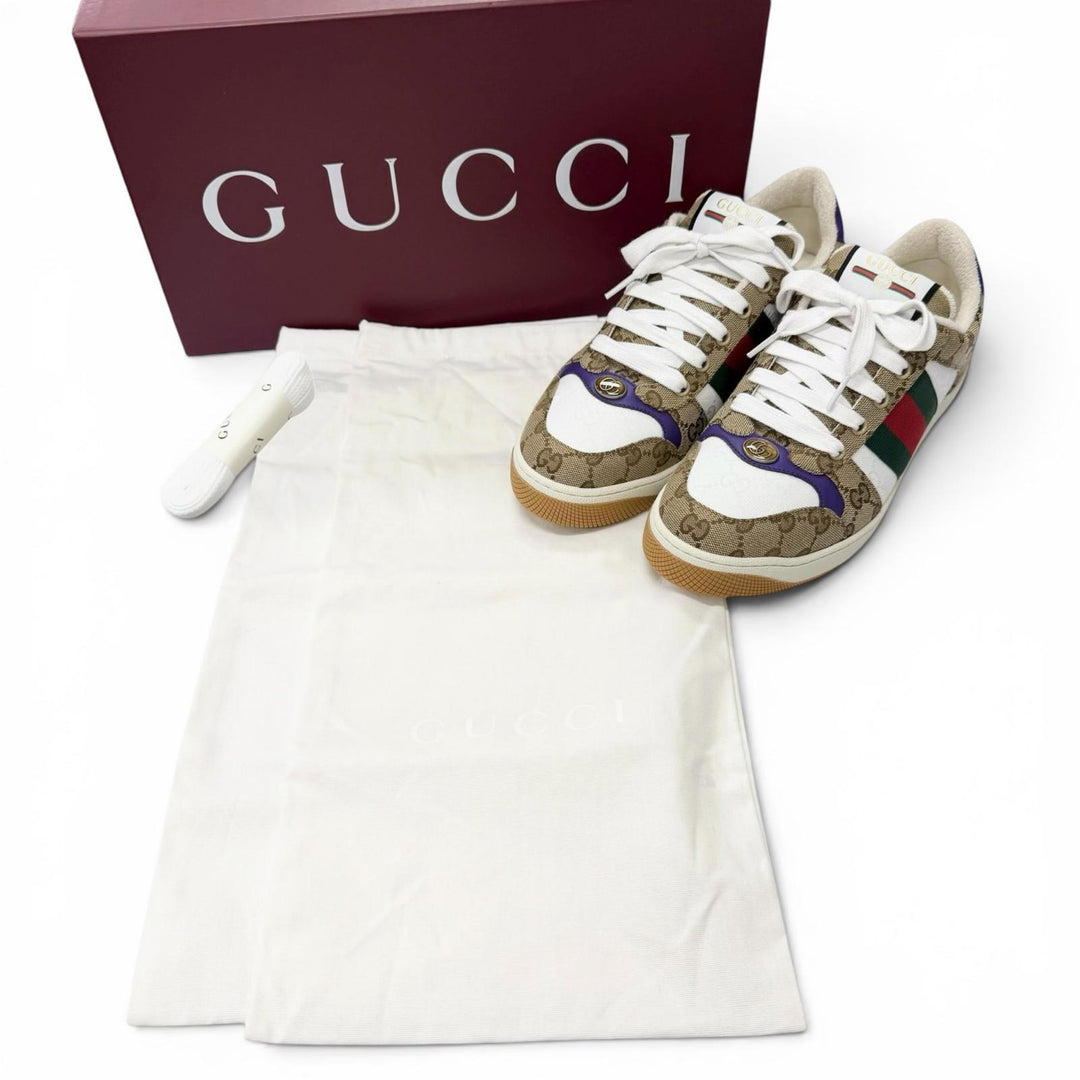 Pristine GUCCI Low cut sneakers Screener beige GG canvas mens 6 812638