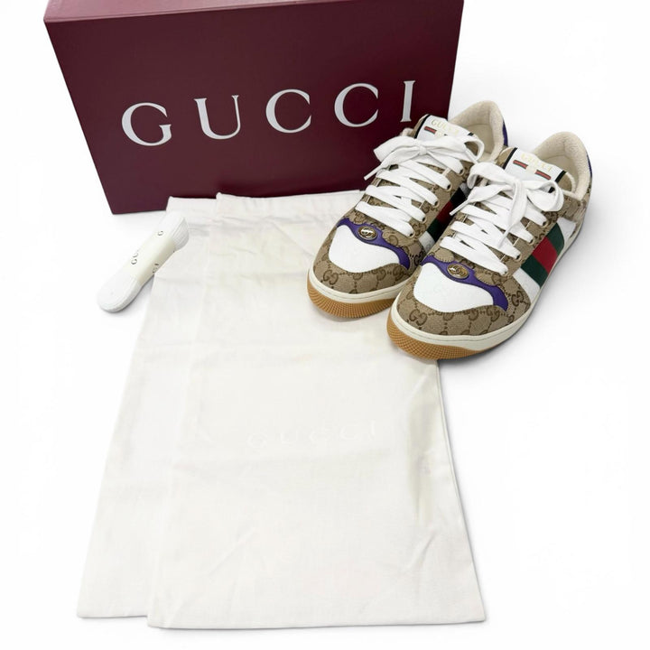 Pristine GUCCI Low cut sneakers Screener beige GG canvas mens 6 812638