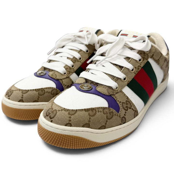Pristine GUCCI Low cut sneakers Screener beige GG canvas mens 6 812638