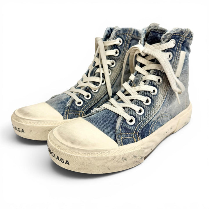 Pristine BALENCIAGA High cut sneakers PARIS HIGH TOP Distressed denim 688756