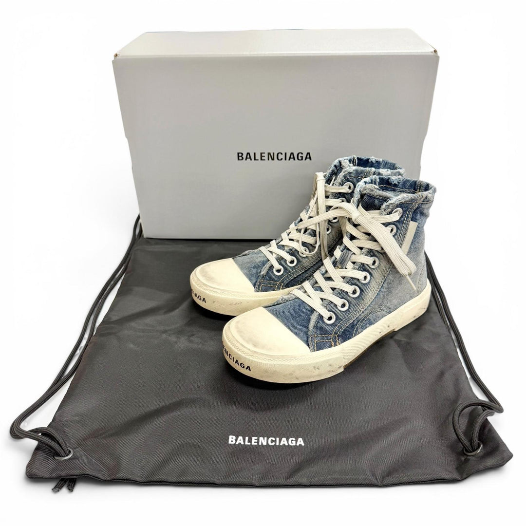Pristine BALENCIAGA High cut sneakers PARIS HIGH TOP Distressed denim 688756