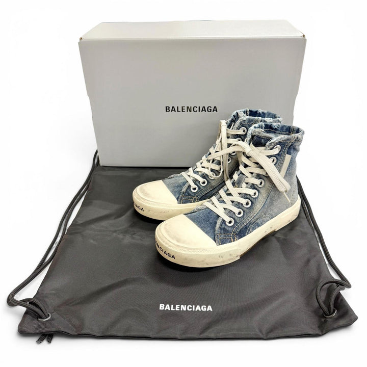 Pristine BALENCIAGA High cut sneakers PARIS HIGH TOP Distressed denim 688756