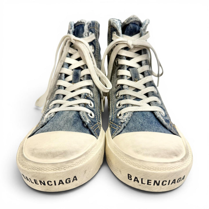 Pristine BALENCIAGA High cut sneakers PARIS HIGH TOP Distressed denim 688756