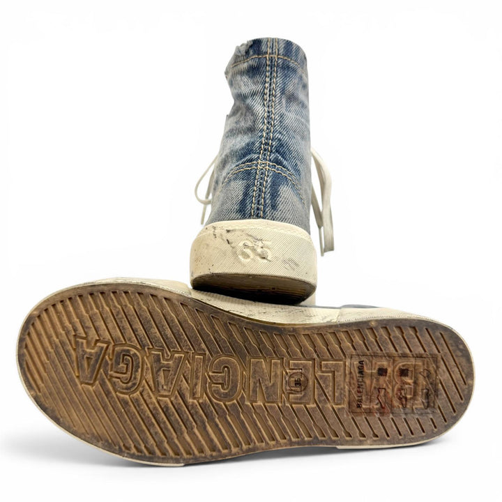 Pristine BALENCIAGA High cut sneakers PARIS HIGH TOP Distressed denim 688756