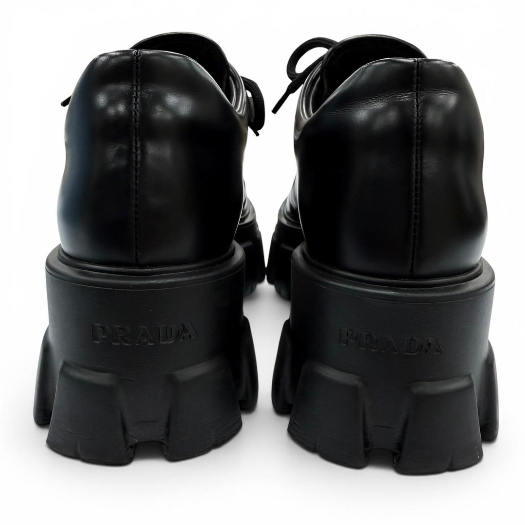 Great PRADA monolith Triangle logo brushed leather derby shoes 35.5 1E254N