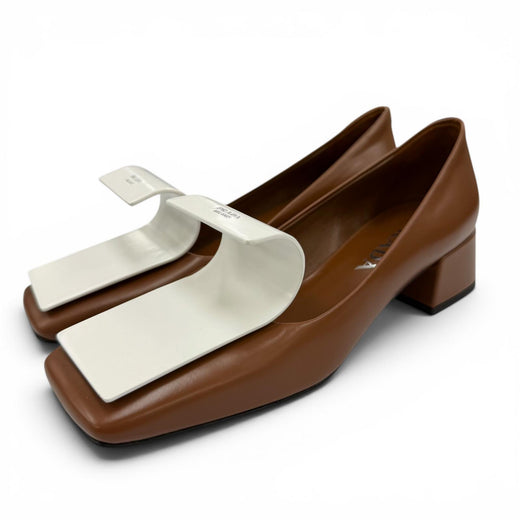 Great PRADA pumps Logo-emblazoned two-tone brushed leather Brown Women 35 1I964N