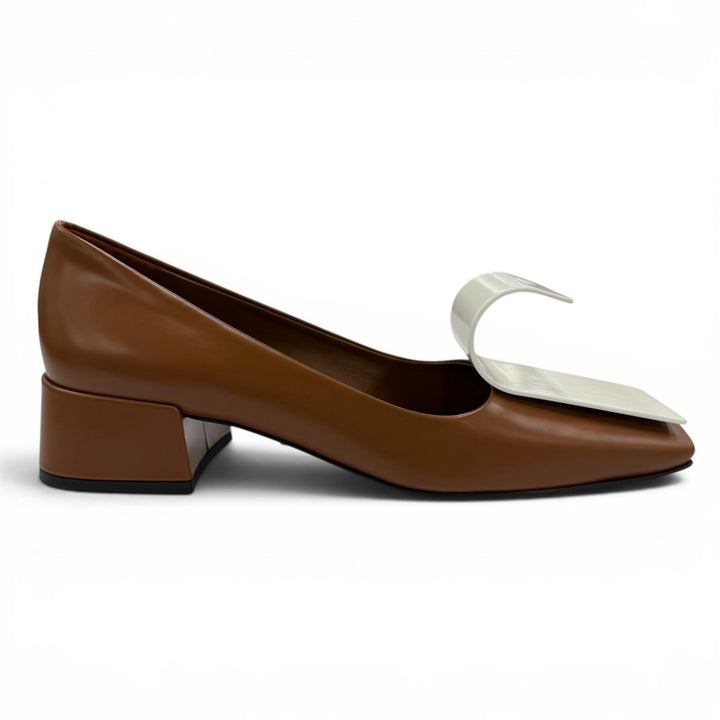 Great PRADA pumps Logo-emblazoned two-tone brushed leather Brown Women 35 1I964N