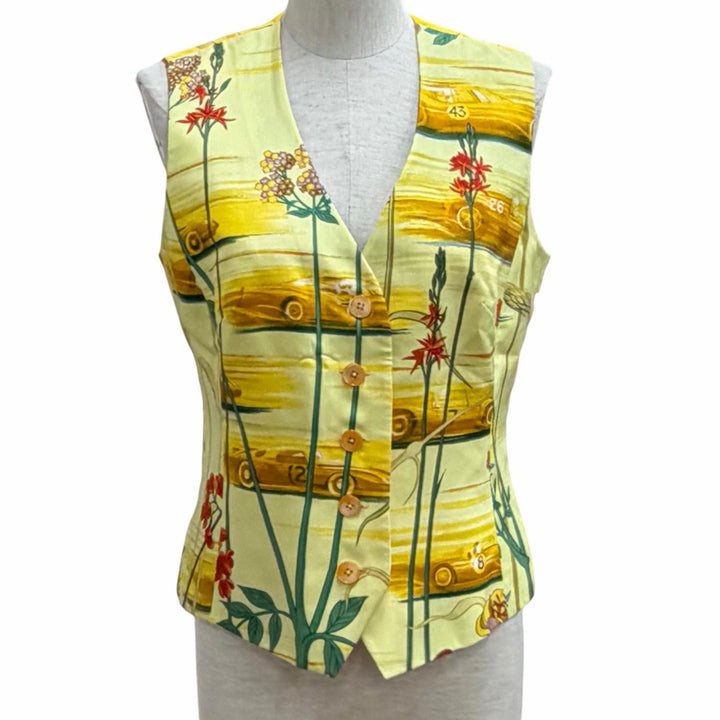 Excellent HERMES Best Flower Car yellow silk Women 38