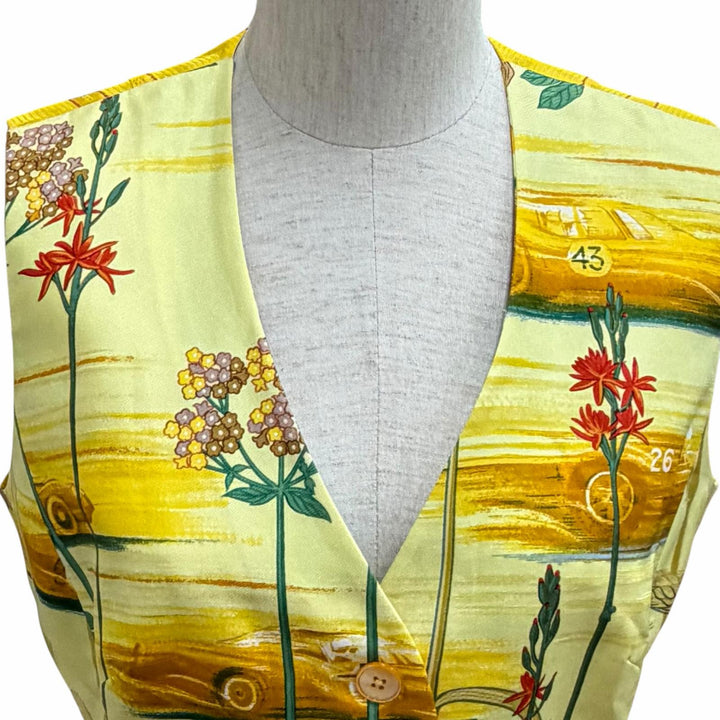 Excellent HERMES Best Flower Car yellow silk Women 38