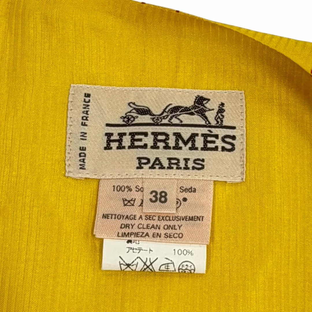 Excellent HERMES Best Flower Car yellow silk Women 38