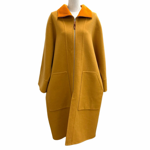 Excellent HERMES coat Leather Zip Bicolor Brown cashmere Women 34 3E0102DZ