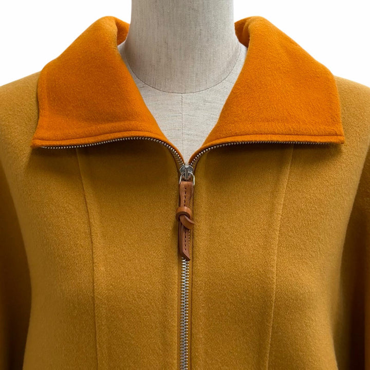 Excellent HERMES coat Leather Zip Bicolor Brown cashmere Women 34 3E0102DZ