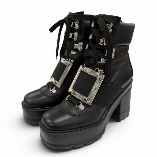 Excellent ROGER VIVIER short boots VIV UTILITY BOOTIE 85 black leather Women 35