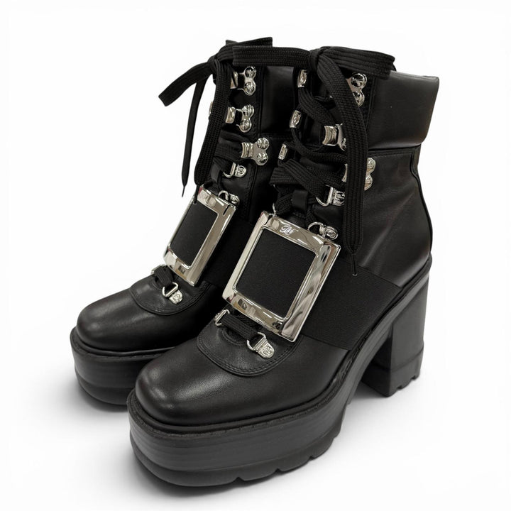 Excellent ROGER VIVIER short boots VIV UTILITY BOOTIE 85 black leather Women 35