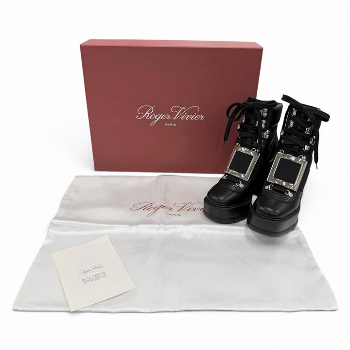 Excellent ROGER VIVIER short boots VIV UTILITY BOOTIE 85 black leather Women 35