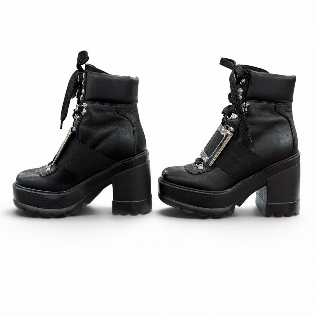 Excellent ROGER VIVIER short boots VIV UTILITY BOOTIE 85 black leather Women 35
