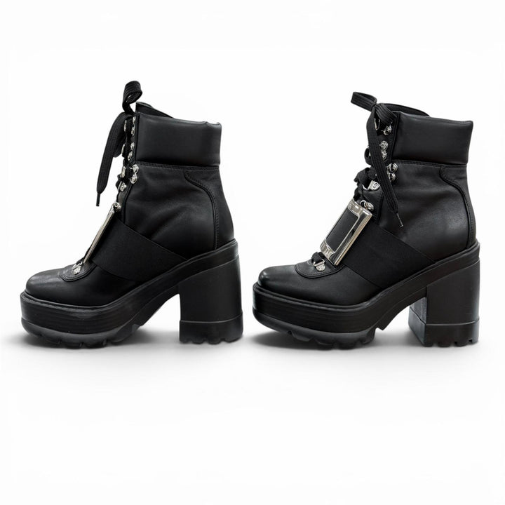 Excellent ROGER VIVIER short boots VIV UTILITY BOOTIE 85 black leather Women 35