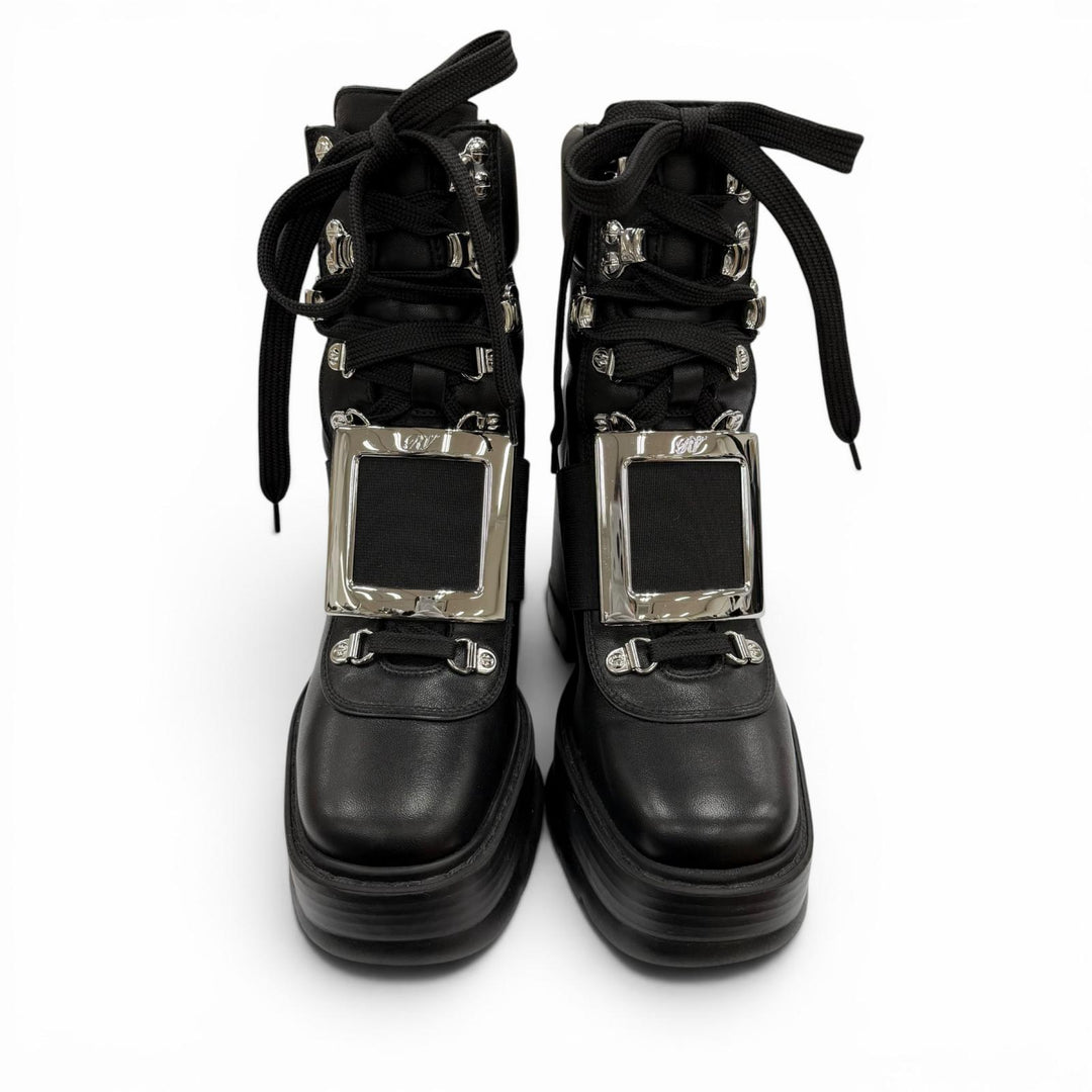 Excellent ROGER VIVIER short boots VIV UTILITY BOOTIE 85 black leather Women 35