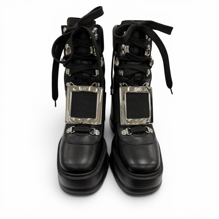 Excellent ROGER VIVIER short boots VIV UTILITY BOOTIE 85 black leather Women 35