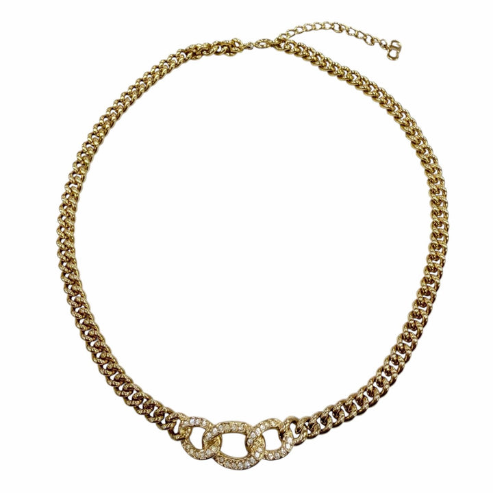 Excellent Christian Dior Necklace Rhinestone Accessory Chain gold metal Women