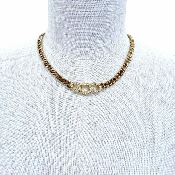 Excellent Christian Dior Necklace Rhinestone Accessory Chain gold metal Women