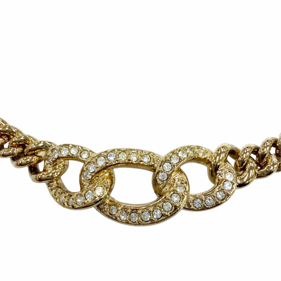 Excellent Christian Dior Necklace Rhinestone Accessory Chain gold metal Women