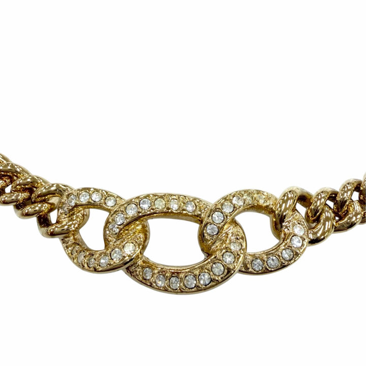 Excellent Christian Dior Necklace Rhinestone Accessory Chain gold metal Women
