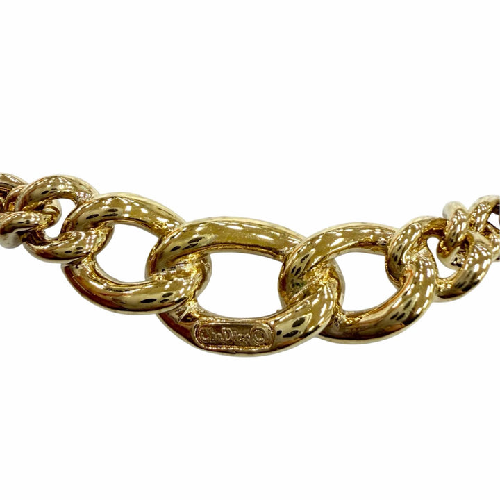 Excellent Christian Dior Necklace Rhinestone Accessory Chain gold metal Women