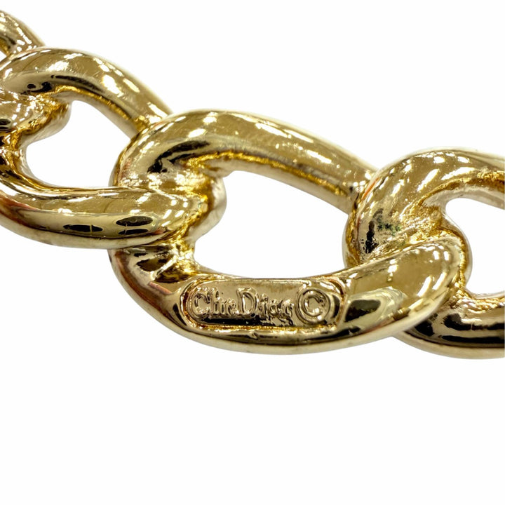 Excellent Christian Dior Necklace Rhinestone Accessory Chain gold metal Women