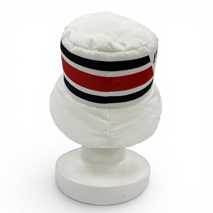 Excellent PRADA NYLON PADDED HAT Logo design, padded bucket hat white M 1HC248