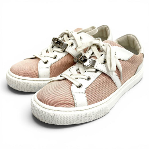 Great HERMES sneakers Day Kelly Metal Leather Lace-Up Canvas Bag pink canvas 37