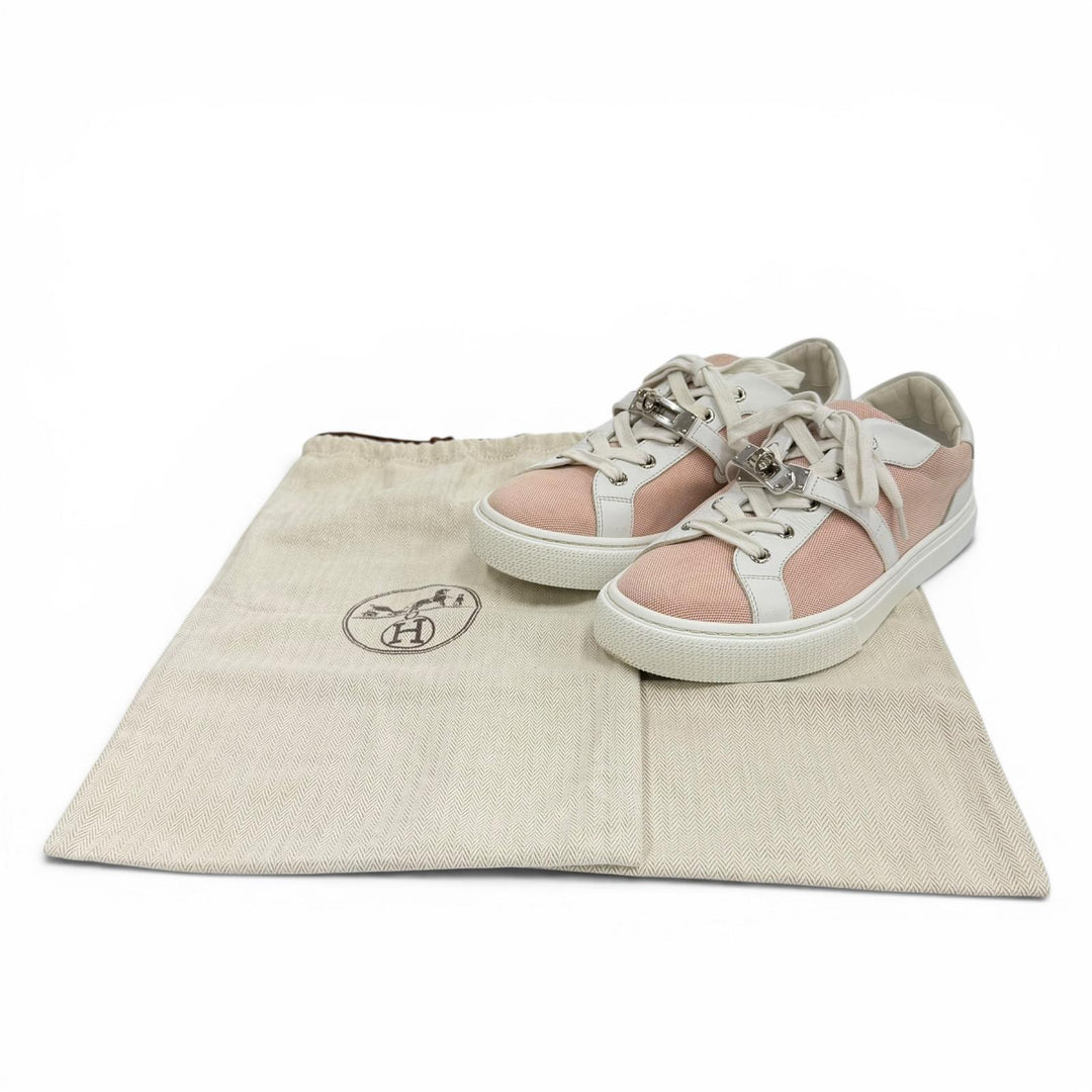 Great HERMES sneakers Day Kelly Metal Leather Lace-Up Canvas Bag pink canvas 37