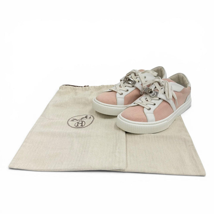 Great HERMES sneakers Day Kelly Metal Leather Lace-Up Canvas Bag pink canvas 37