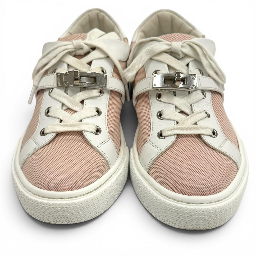 Great HERMES sneakers Day Kelly Metal Leather Lace-Up Canvas Bag pink canvas 37