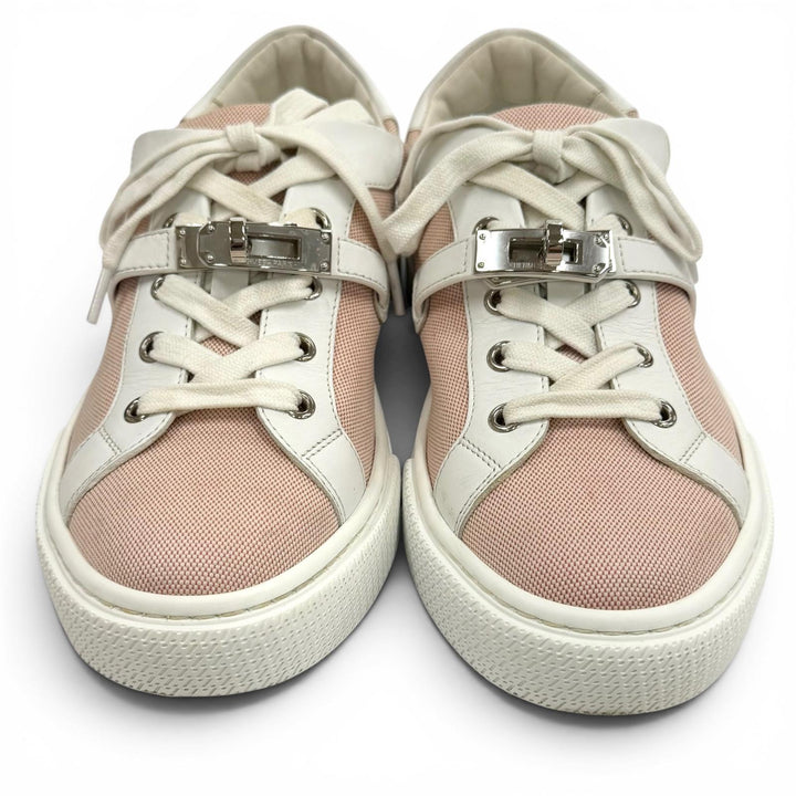 Great HERMES sneakers Day Kelly Metal Leather Lace-Up Canvas Bag pink canvas 37