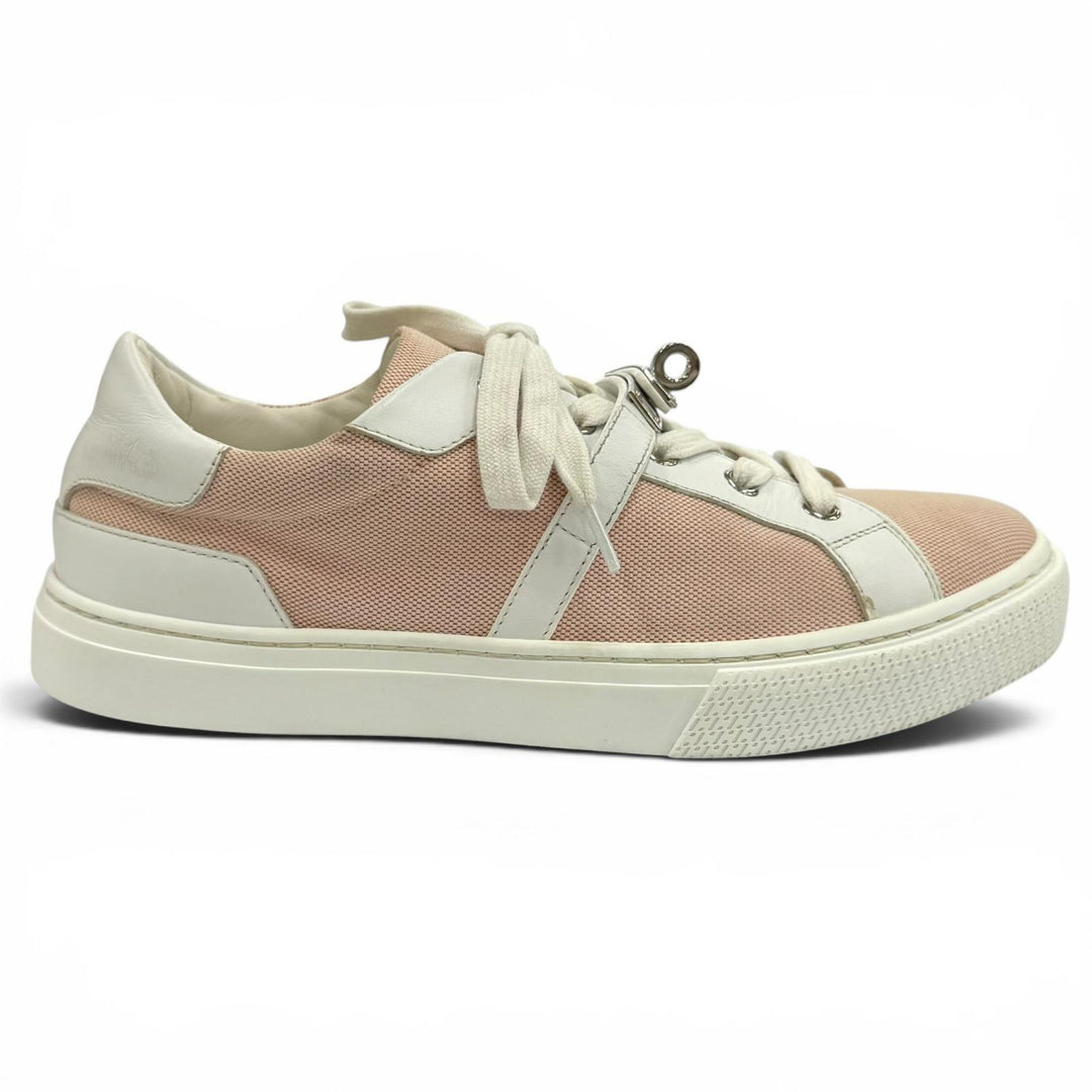 Great HERMES sneakers Day Kelly Metal Leather Lace-Up Canvas Bag pink canvas 37