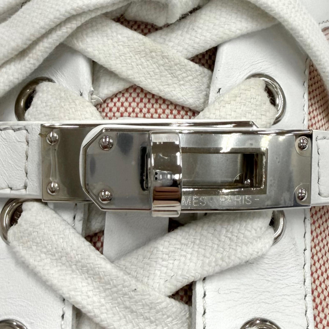Great HERMES sneakers Day Kelly Metal Leather Lace-Up Canvas Bag pink canvas 37