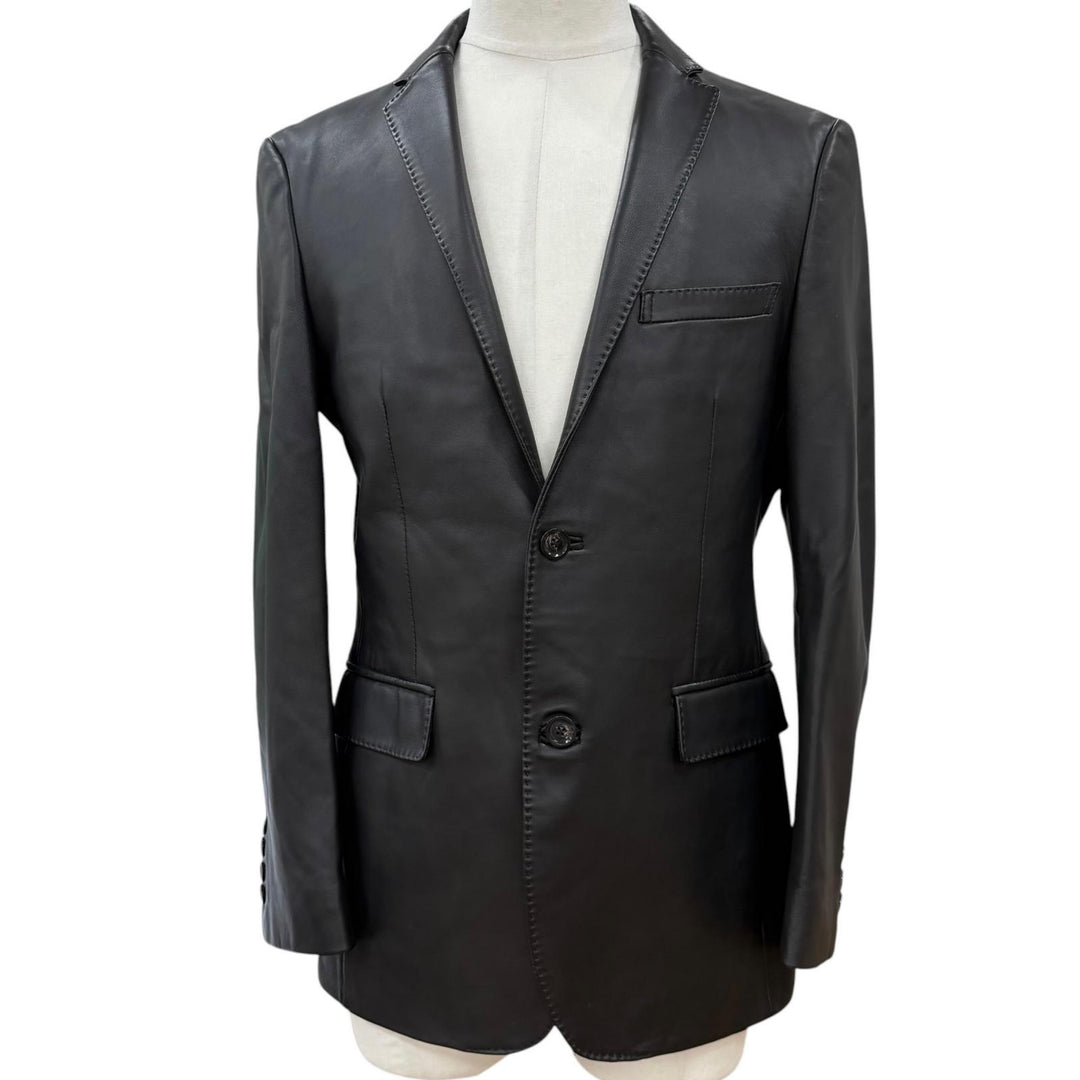 Great BURBERRY BLACK LABEL tailored jacket black Sheep leather mens M