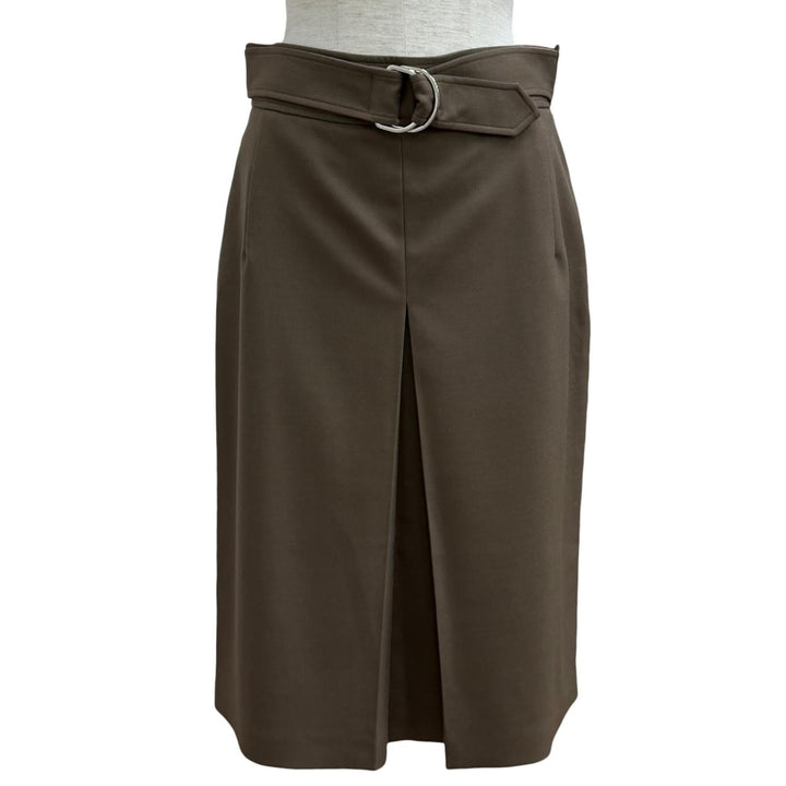 Great HERMES skirt Belt design Box Pleated wool khaki wool Women 40 2H0304DN