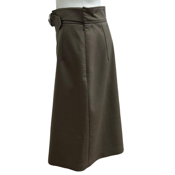 Great HERMES skirt Belt design Box Pleated wool khaki wool Women 40 2H0304DN