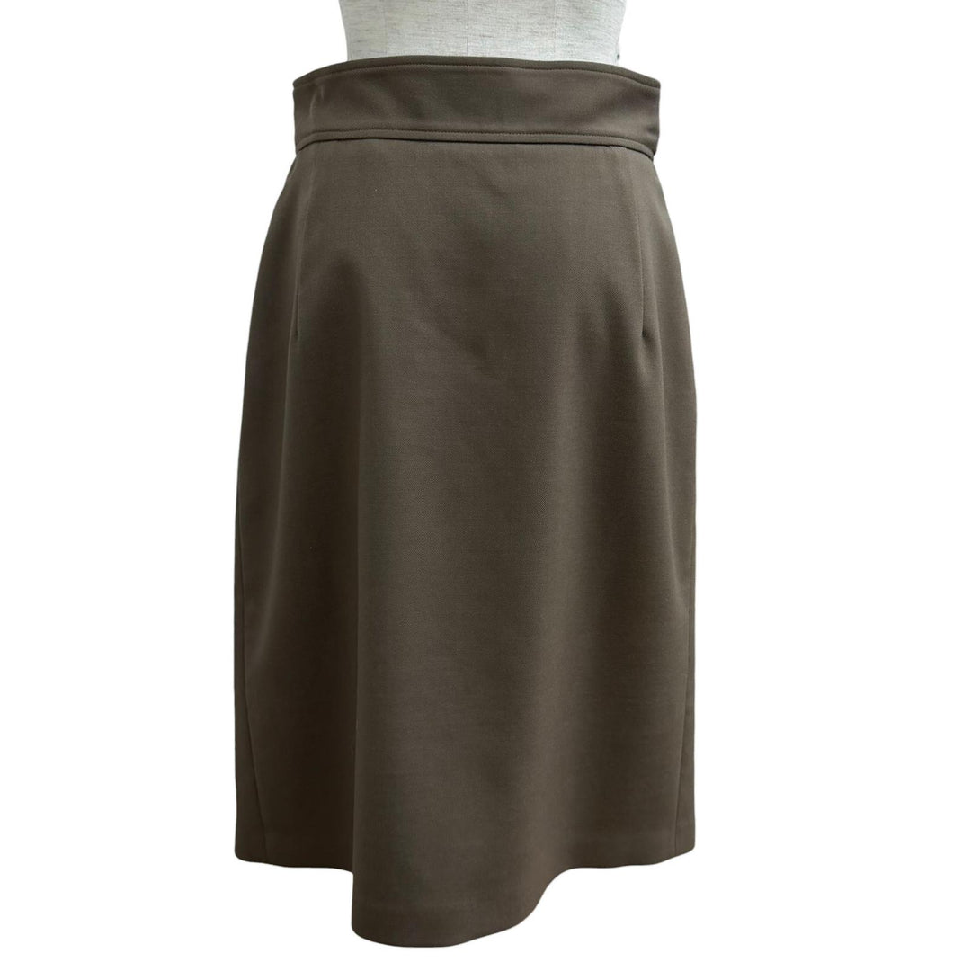 Great HERMES skirt Belt design Box Pleated wool khaki wool Women 40 2H0304DN