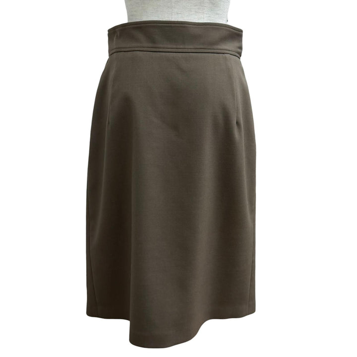 Great HERMES skirt Belt design Box Pleated wool khaki wool Women 40 2H0304DN