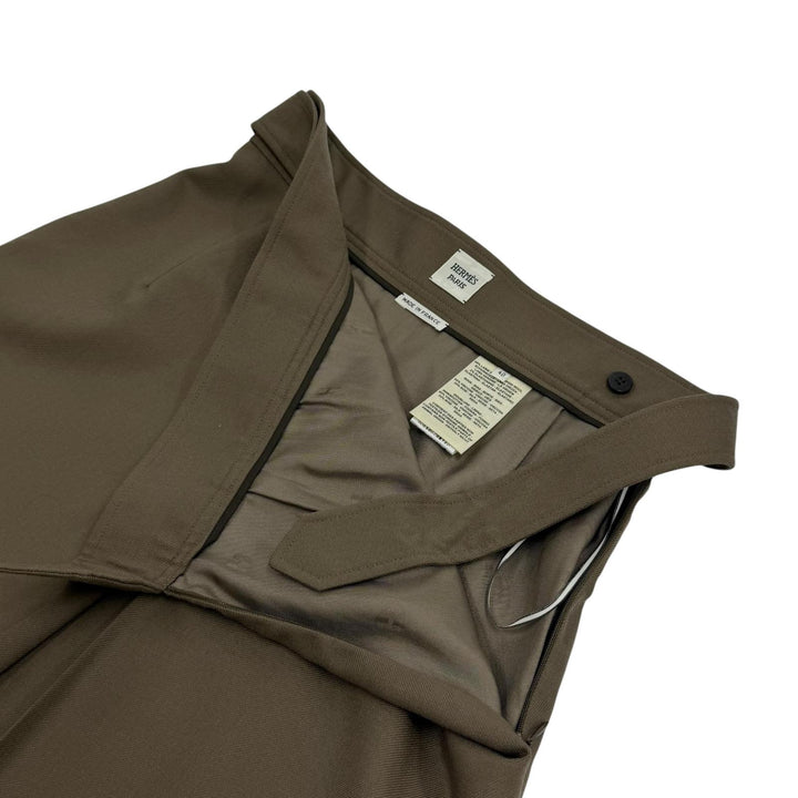 Great HERMES skirt Belt design Box Pleated wool khaki wool Women 40 2H0304DN